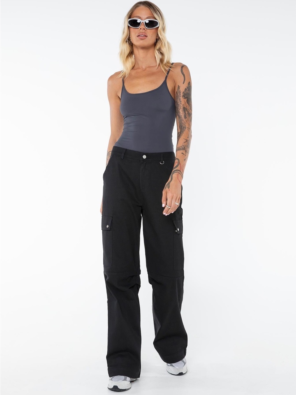 Princess Polly Fallout Mid Rise Cargo Pants Black Tall